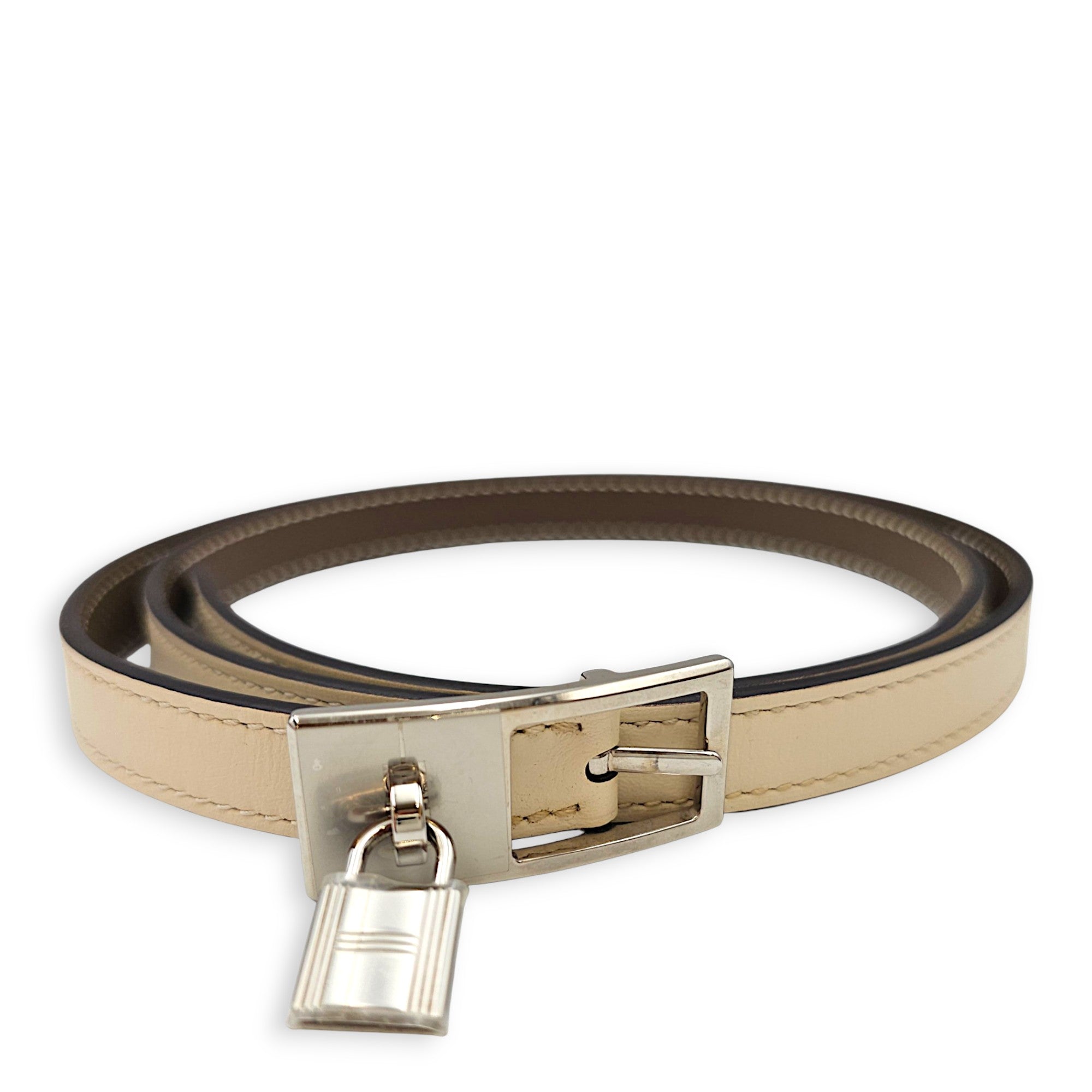 Lucky 15 Reversible 80cm Nata/Etoupe Belt in Epsom Palladium hardware CL2608-023128 2