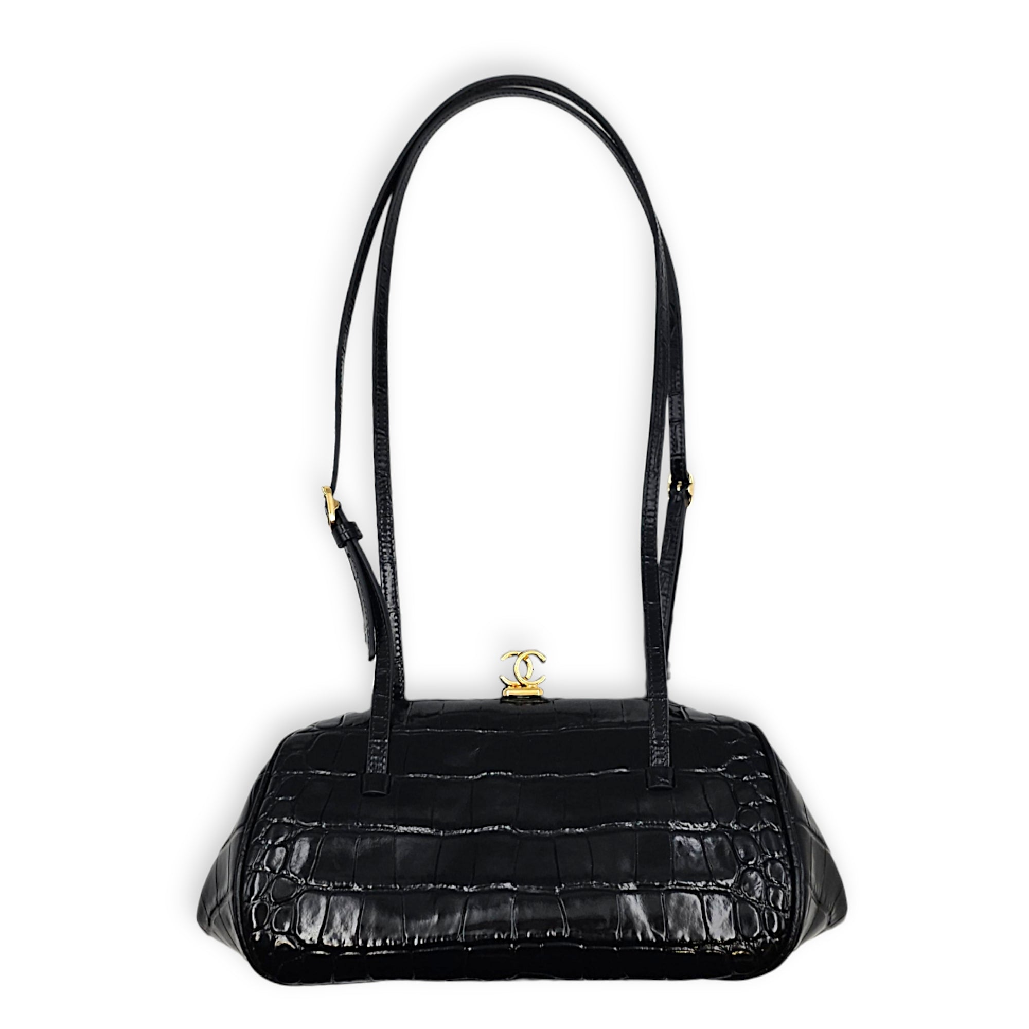 26B Clutch  Black Shoulder Bag in Embossed  Croc  Gold hardware CL2608-023134 7