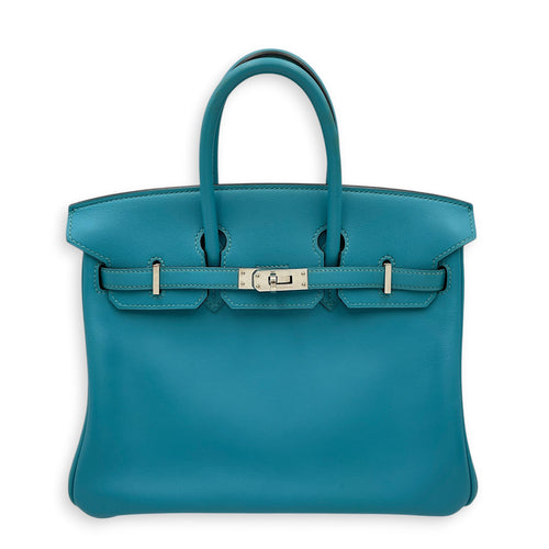 Birkin 25 Bleu Paon in Swift Palladium hardware