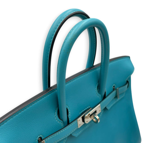 Birkin 25 Bleu Paon in Swift Palladium hardware