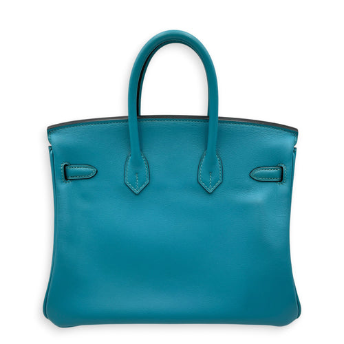 Birkin 25 Bleu Paon in Swift Palladium hardware