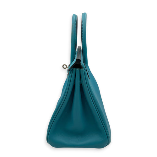 Birkin 25 Bleu Paon in Swift Palladium hardware