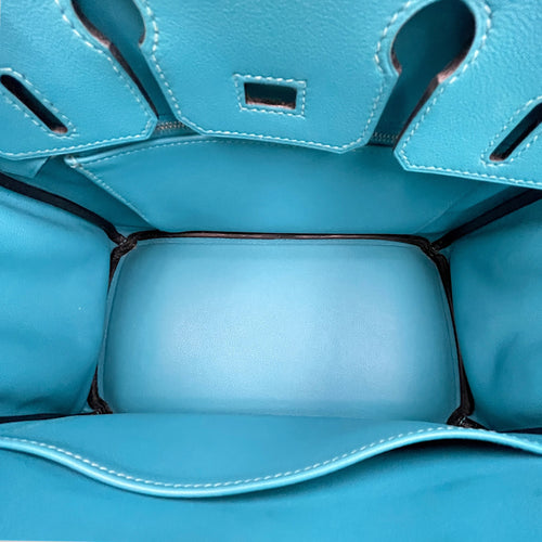 Birkin 25 Bleu Paon in Swift Palladium hardware