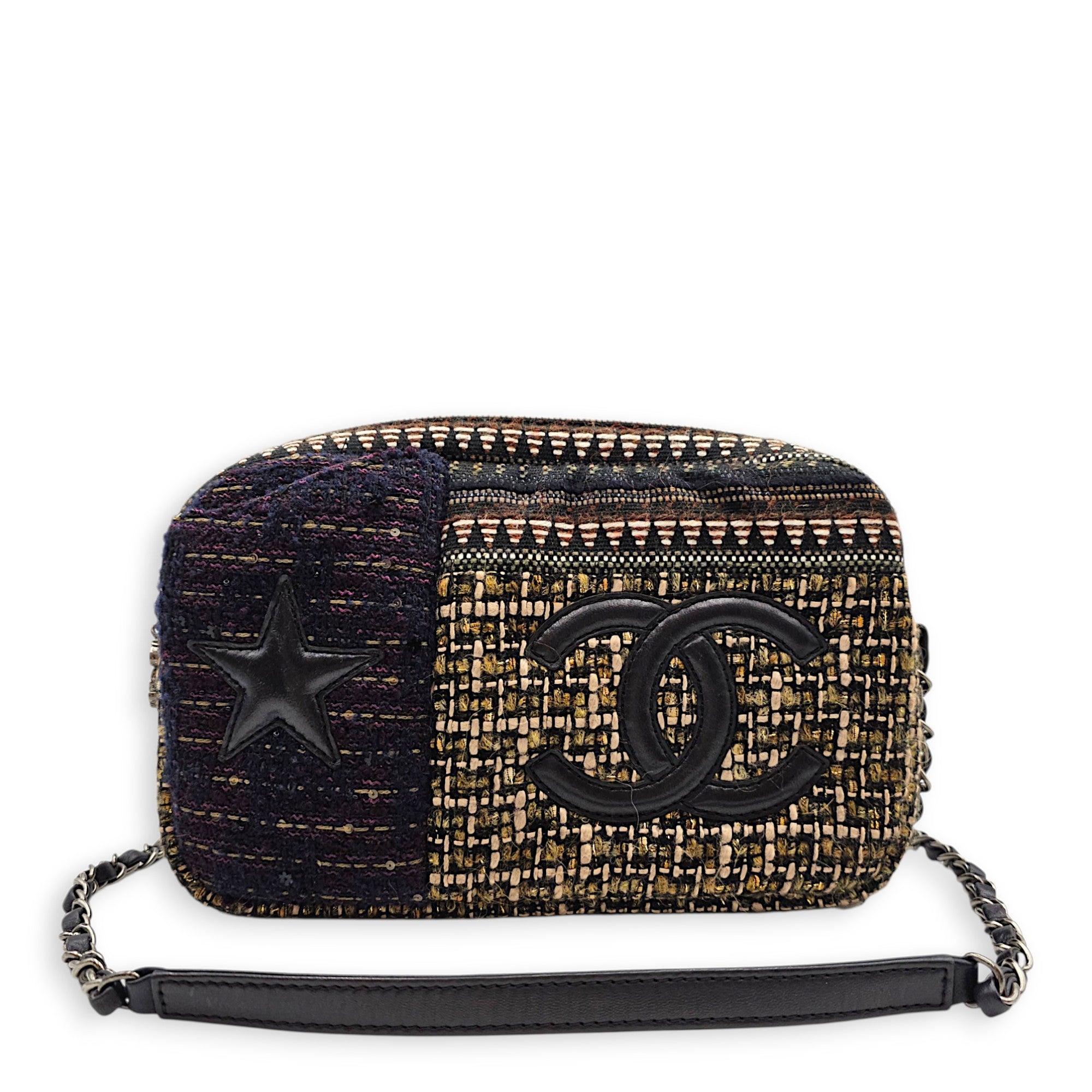 Paris-Dallas Tweed Camera Multi-colour Shoulder Bag in Tweed Gunmetal hardware
