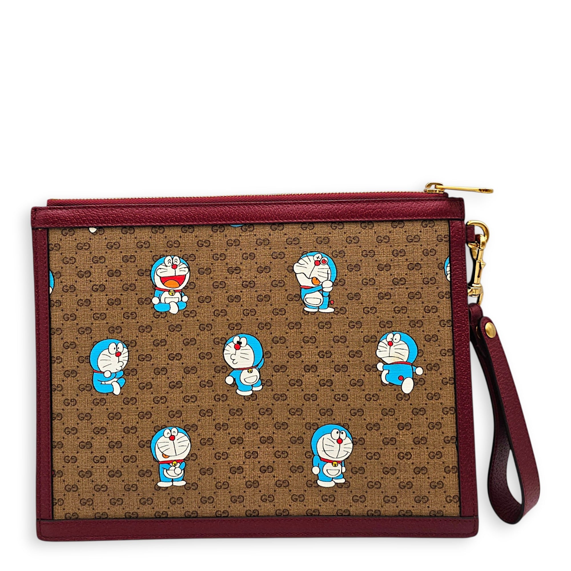 GG Supreme Doraemon x  Gucci Mini Brown Clutch in Coated Canvas Gold hardware CL2608-023144 2