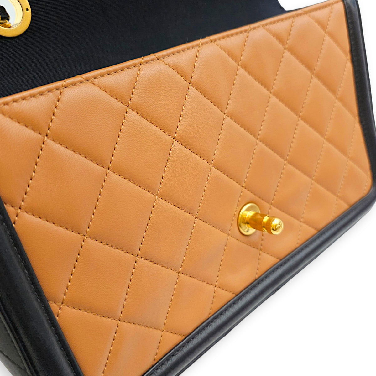 Elegant Flap  Caramel/Black Shoulder Bag in Lambskin Gold hardware