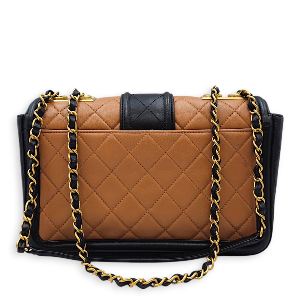 Elegant Flap  Caramel/Black Shoulder Bag in Lambskin Gold hardware