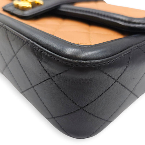 Elegant Flap  Caramel/Black Shoulder Bag in Lambskin Gold hardware