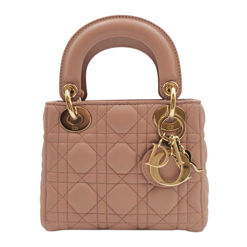 Mini Lady Dior  Pink Crossbody Bag in Lambskin Gold hardware