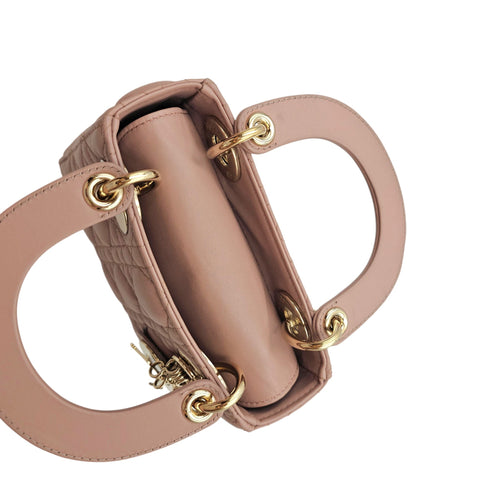 Mini Lady Dior  Pink Crossbody Bag in Lambskin Gold hardware
