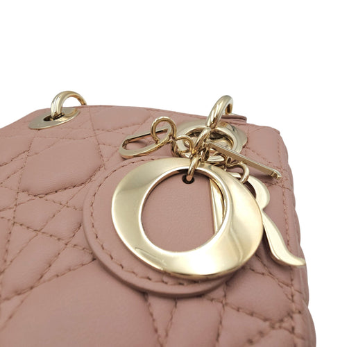 Mini Lady Dior  Pink Crossbody Bag in Lambskin Gold hardware