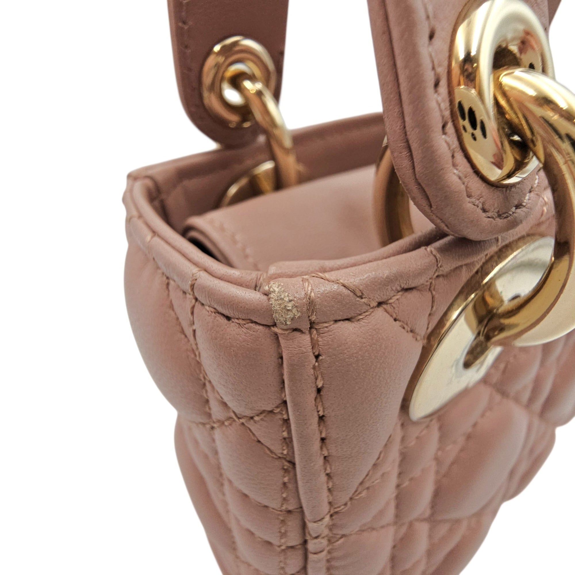 Mini Lady Dior  Pink Crossbody Bag in Lambskin Gold hardware