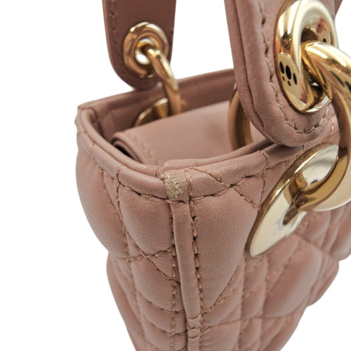 Mini Lady Dior  Pink Crossbody Bag in Lambskin Gold hardware