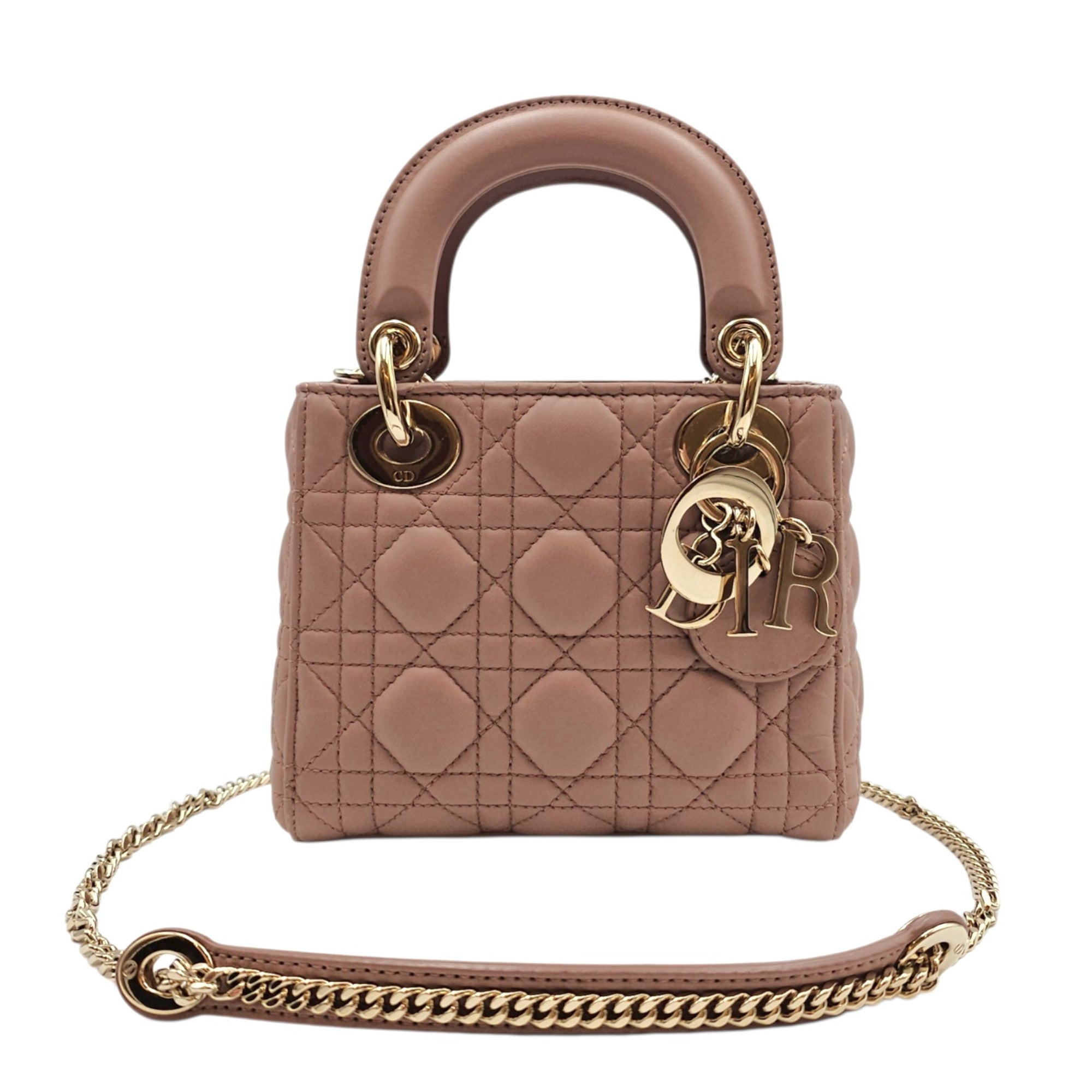 Mini Lady Dior  Pink Crossbody Bag in Lambskin Gold hardware