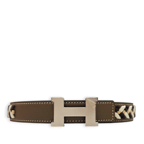 Constance H 24mm x 85cm Etoupe Belt Kit in Swift Guilloche hardware