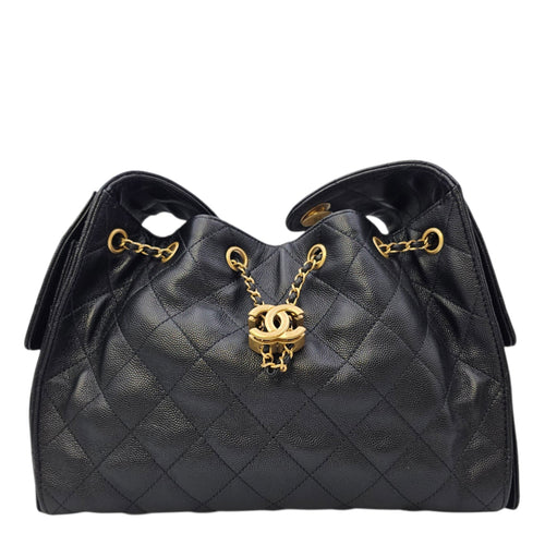 C25 Black Shoulder Bag in Caviar Leather Gold hardware