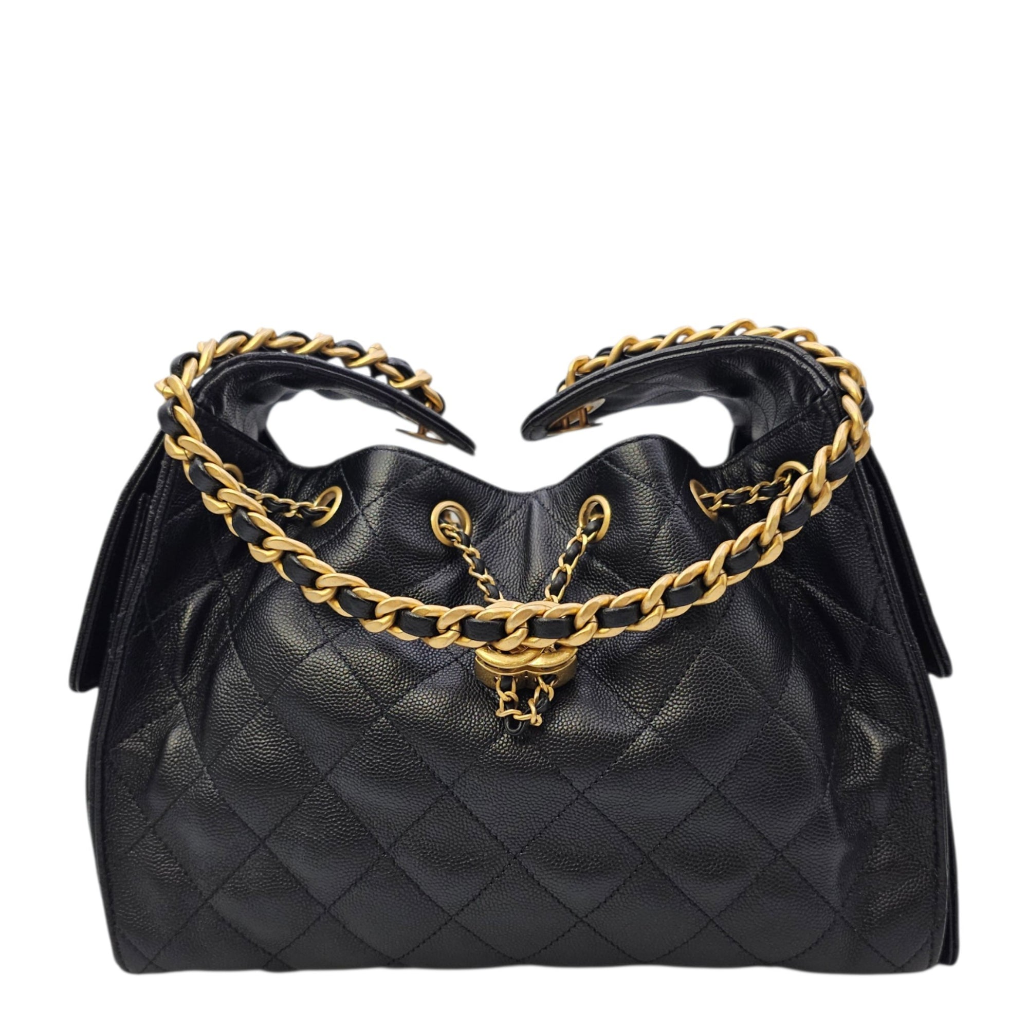 C25 Black Shoulder Bag in Caviar Leather Gold hardware