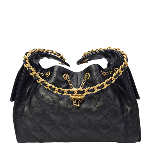 C25 Black Shoulder Bag in Caviar Leather Gold hardware