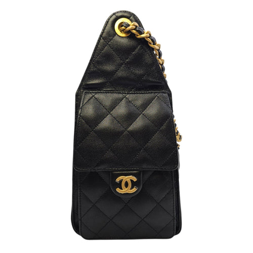 C25 Black Shoulder Bag in Caviar Leather Gold hardware