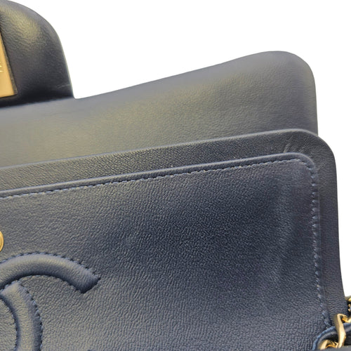 Classic Small Navy Blue Shoulder Bag in Lambskin Gold hardware