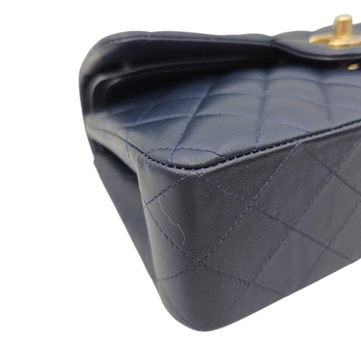 Classic Small Navy Blue Shoulder Bag in Lambskin Gold hardware