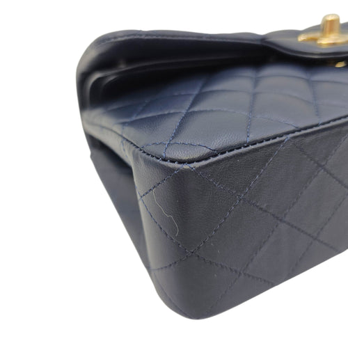 Classic Small Navy Blue Shoulder Bag in Lambskin Gold hardware