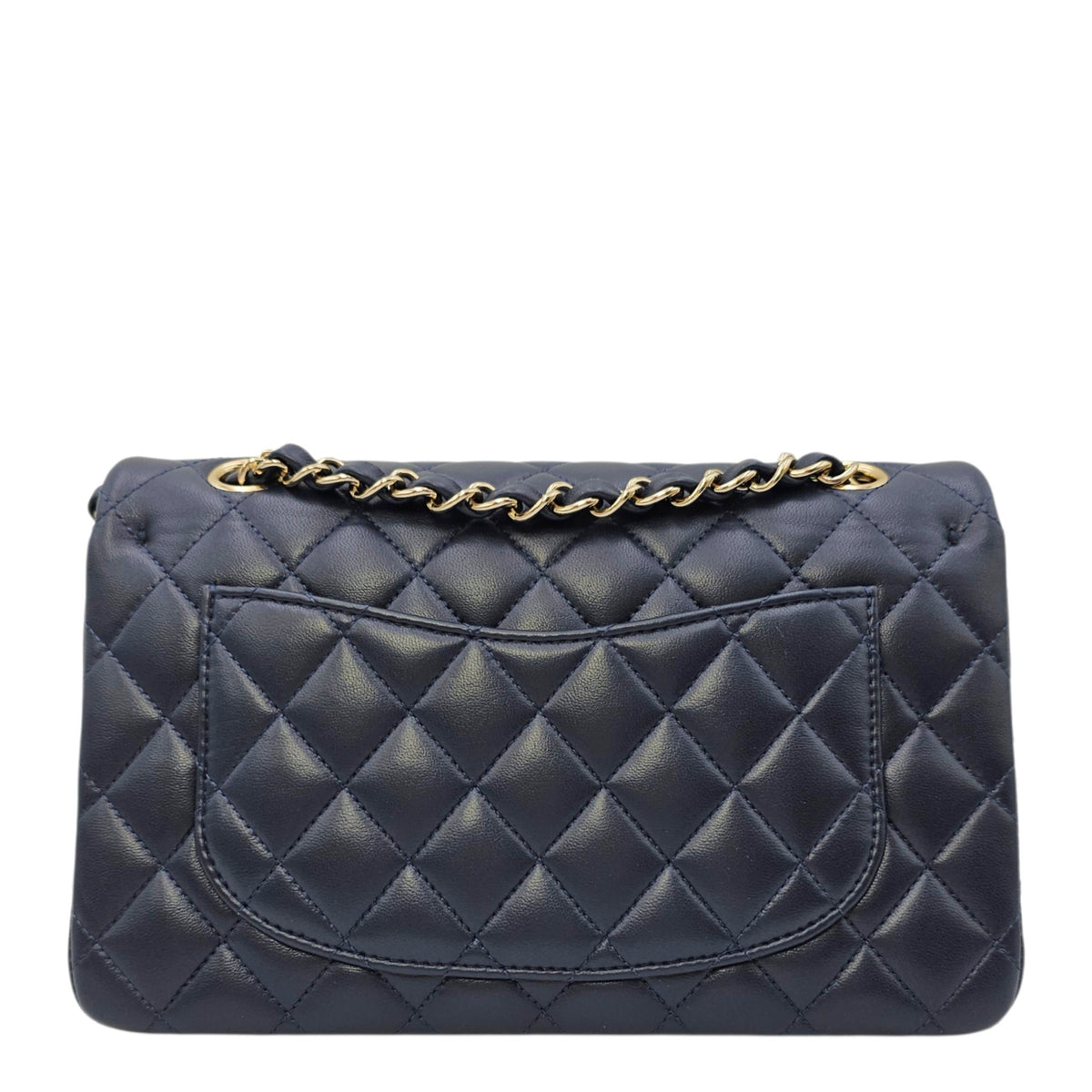 Classic Small Navy Blue Shoulder Bag in Lambskin Gold hardware