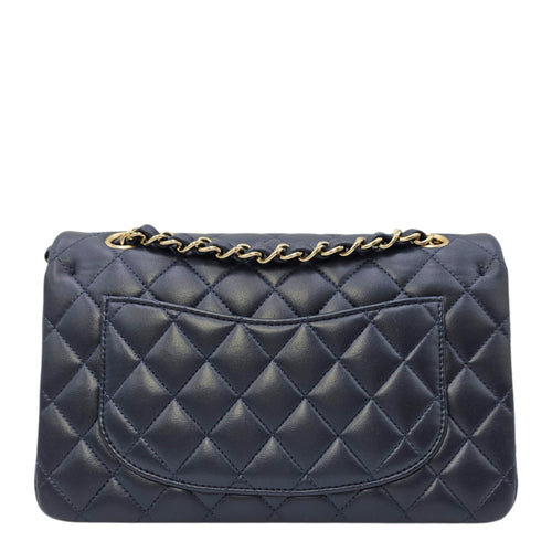 Classic Small Navy Blue Shoulder Bag in Lambskin Gold hardware