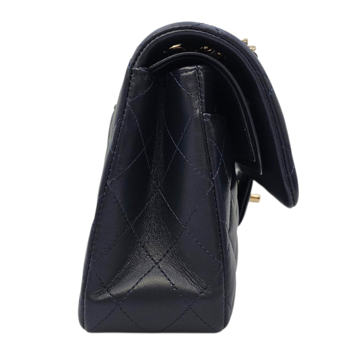 Classic Small Navy Blue Shoulder Bag in Lambskin Gold hardware