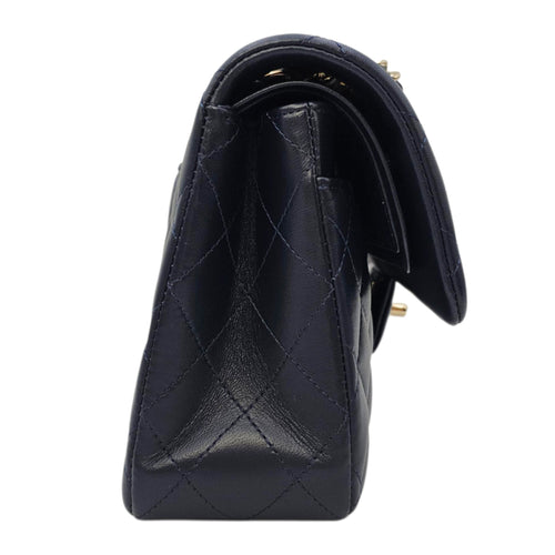 Classic Small Navy Blue Shoulder Bag in Lambskin Gold hardware