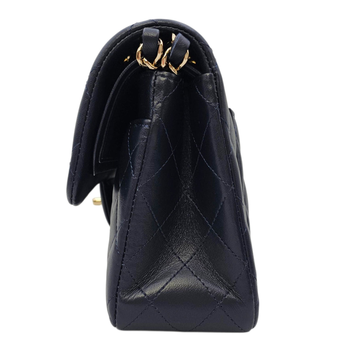 Classic Small Navy Blue Shoulder Bag in Lambskin Gold hardware