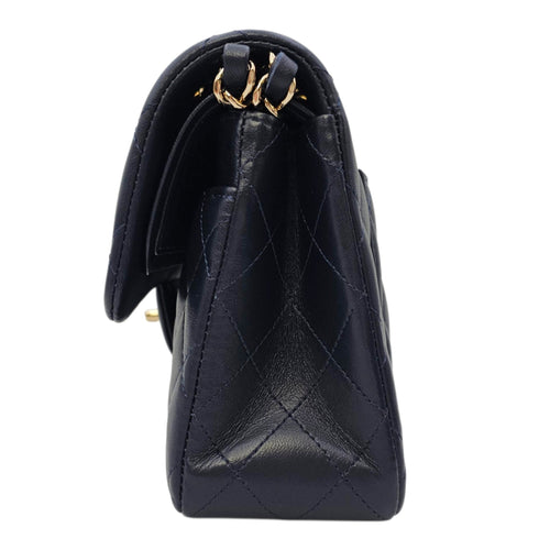 Classic Small Navy Blue Shoulder Bag in Lambskin Gold hardware