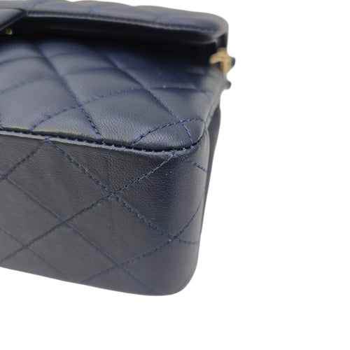 Classic Small Navy Blue Shoulder Bag in Lambskin Gold hardware