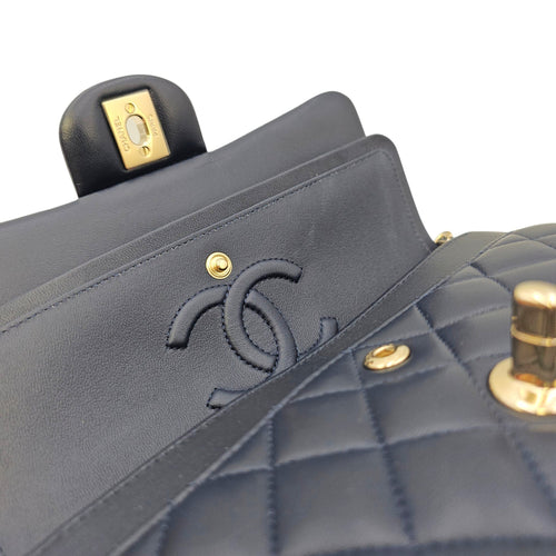 Classic Small Navy Blue Shoulder Bag in Lambskin Gold hardware