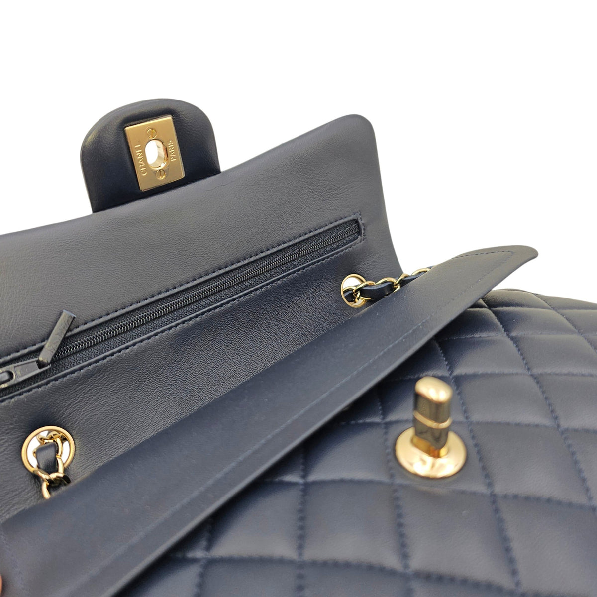 Classic Small Navy Blue Shoulder Bag in Lambskin Gold hardware