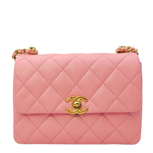 Coco First Flap  20 Pink Shoulder Bag in Caviar Leather Gold hardware