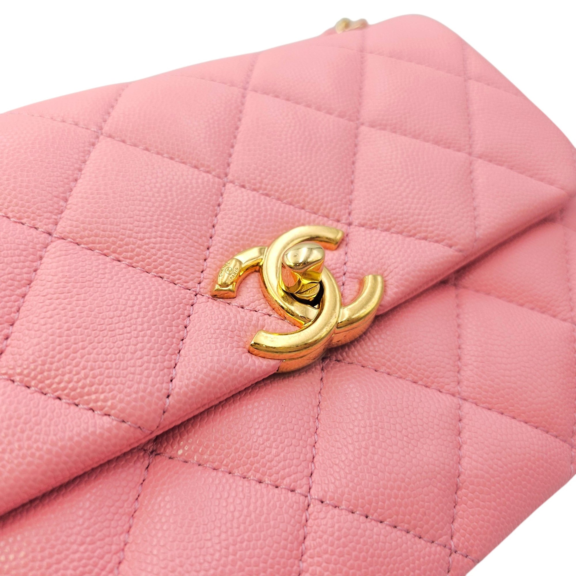 Coco First Flap  20 Pink Shoulder Bag in Caviar Leather Gold hardware