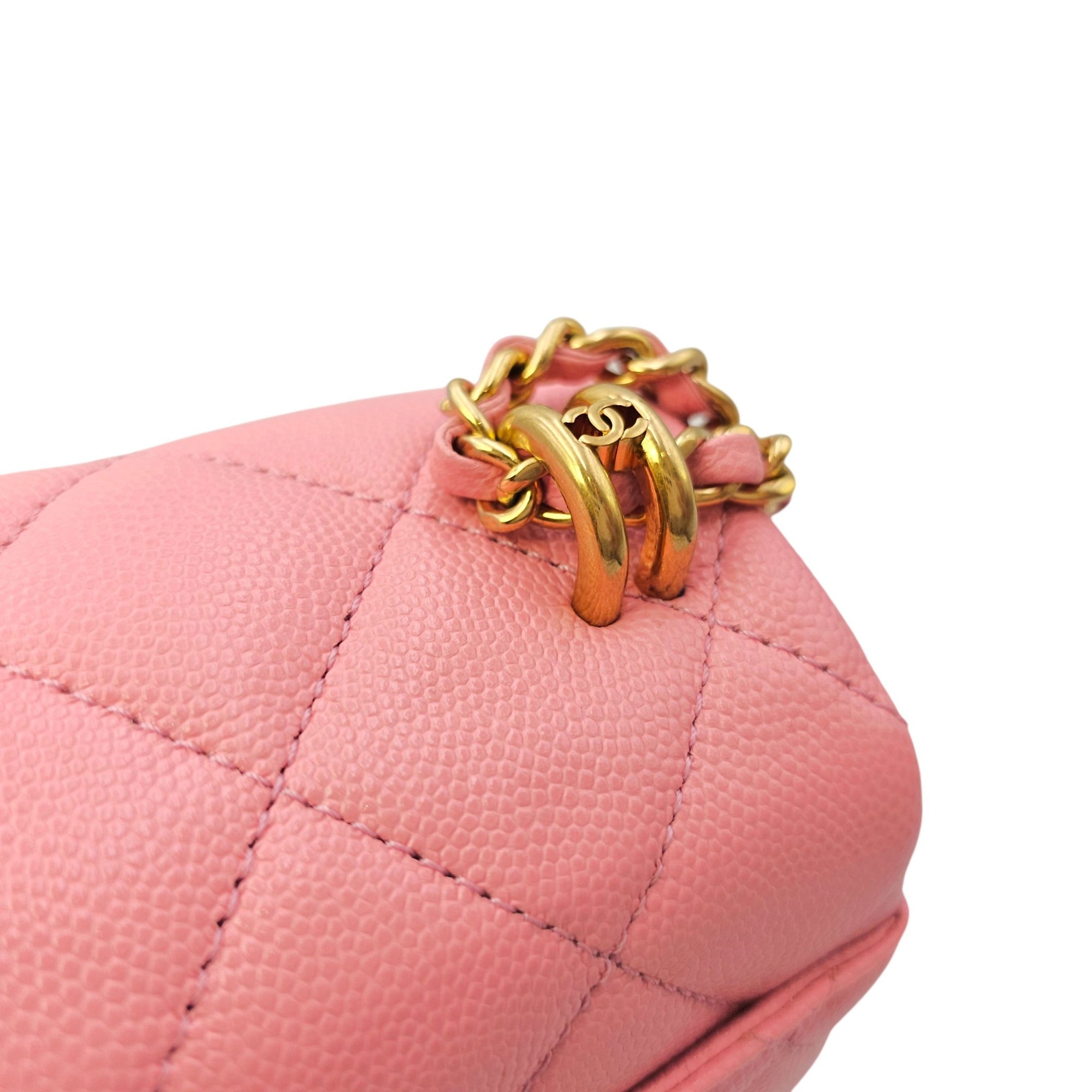 Coco First Flap  20 Pink Shoulder Bag in Caviar Leather Gold hardware