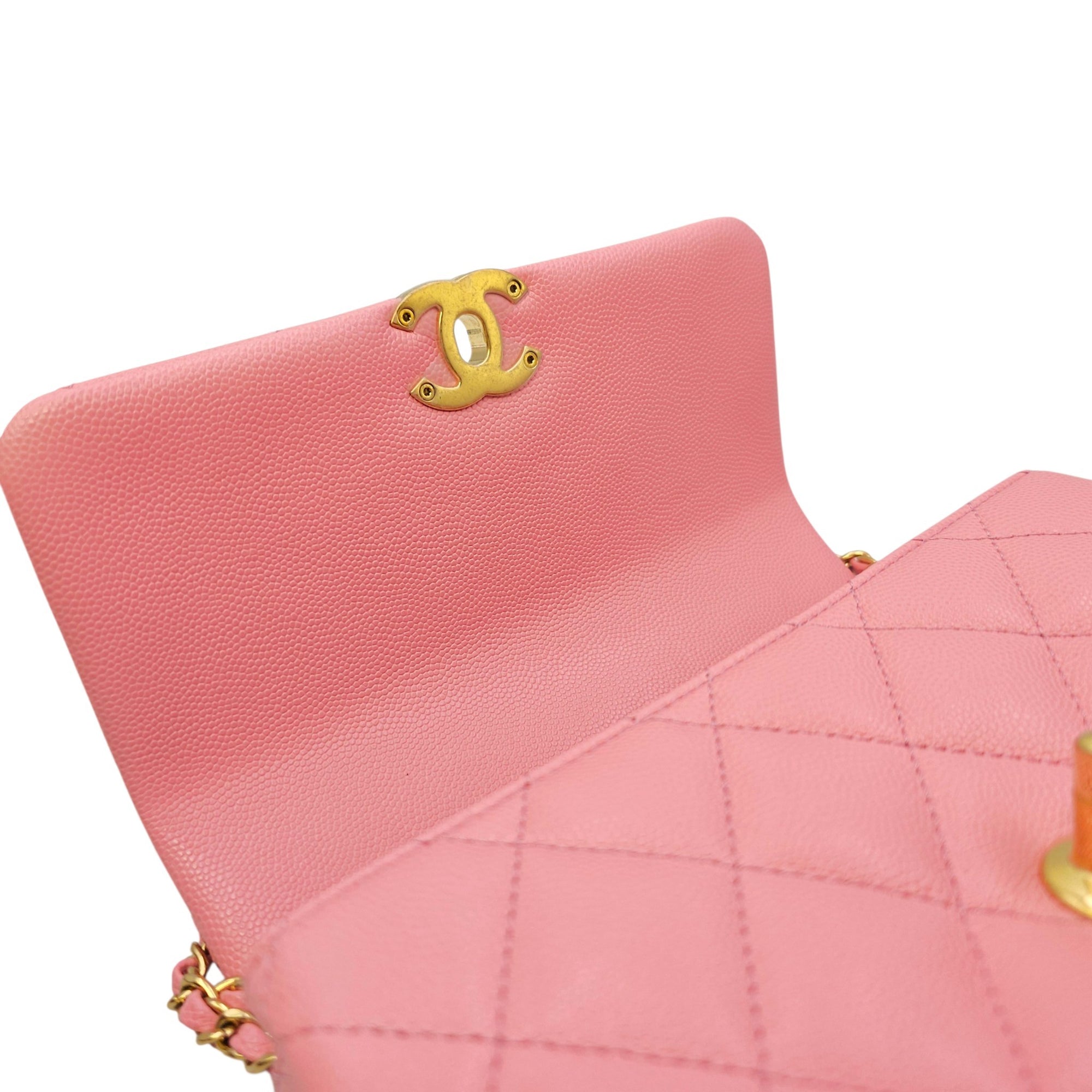Coco First Flap  20 Pink Shoulder Bag in Caviar Leather Gold hardware
