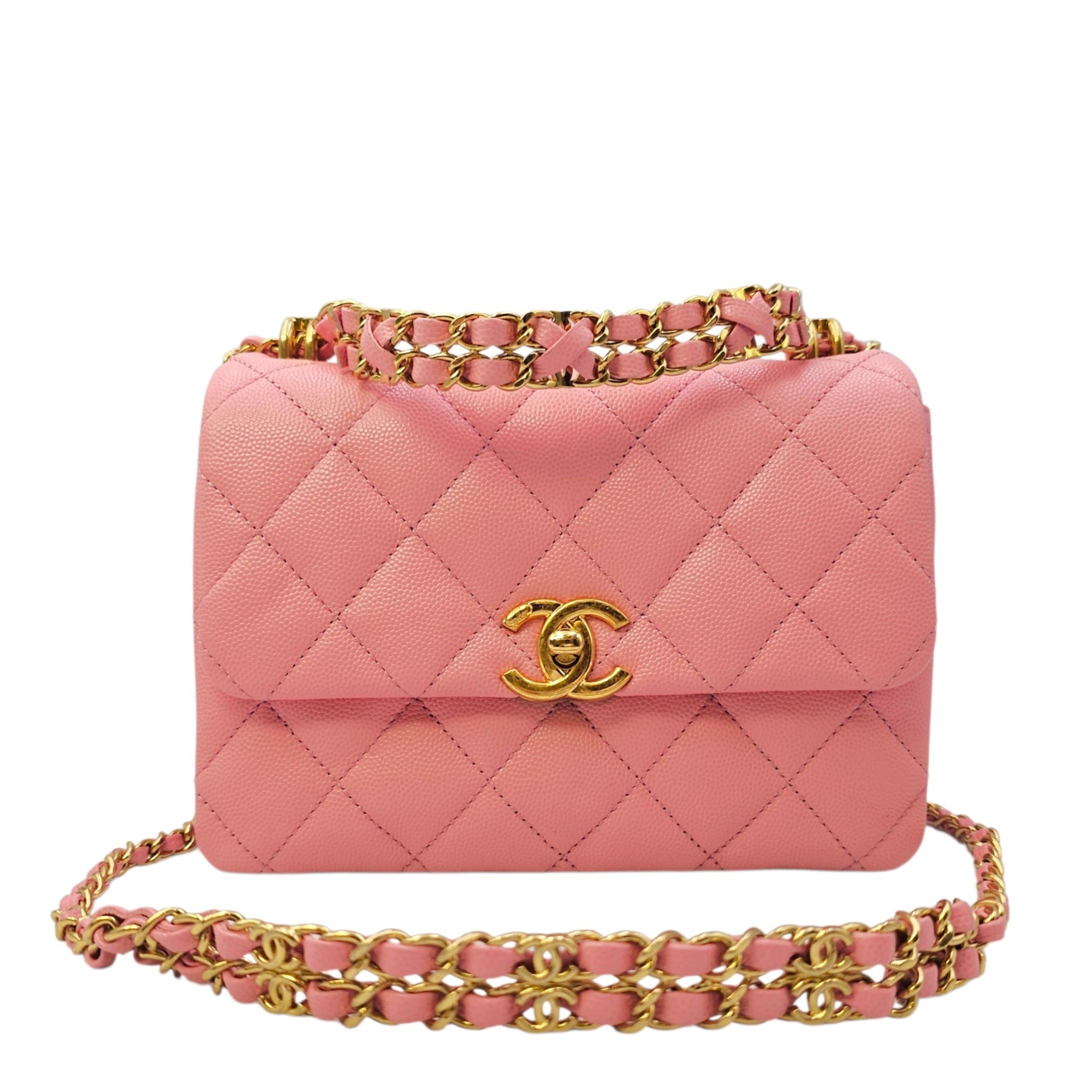 Coco First Flap  20 Pink Shoulder Bag in Caviar Leather Gold hardware