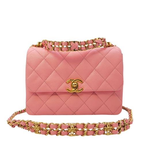 Coco First Flap  20 Pink Shoulder Bag in Caviar Leather Gold hardware