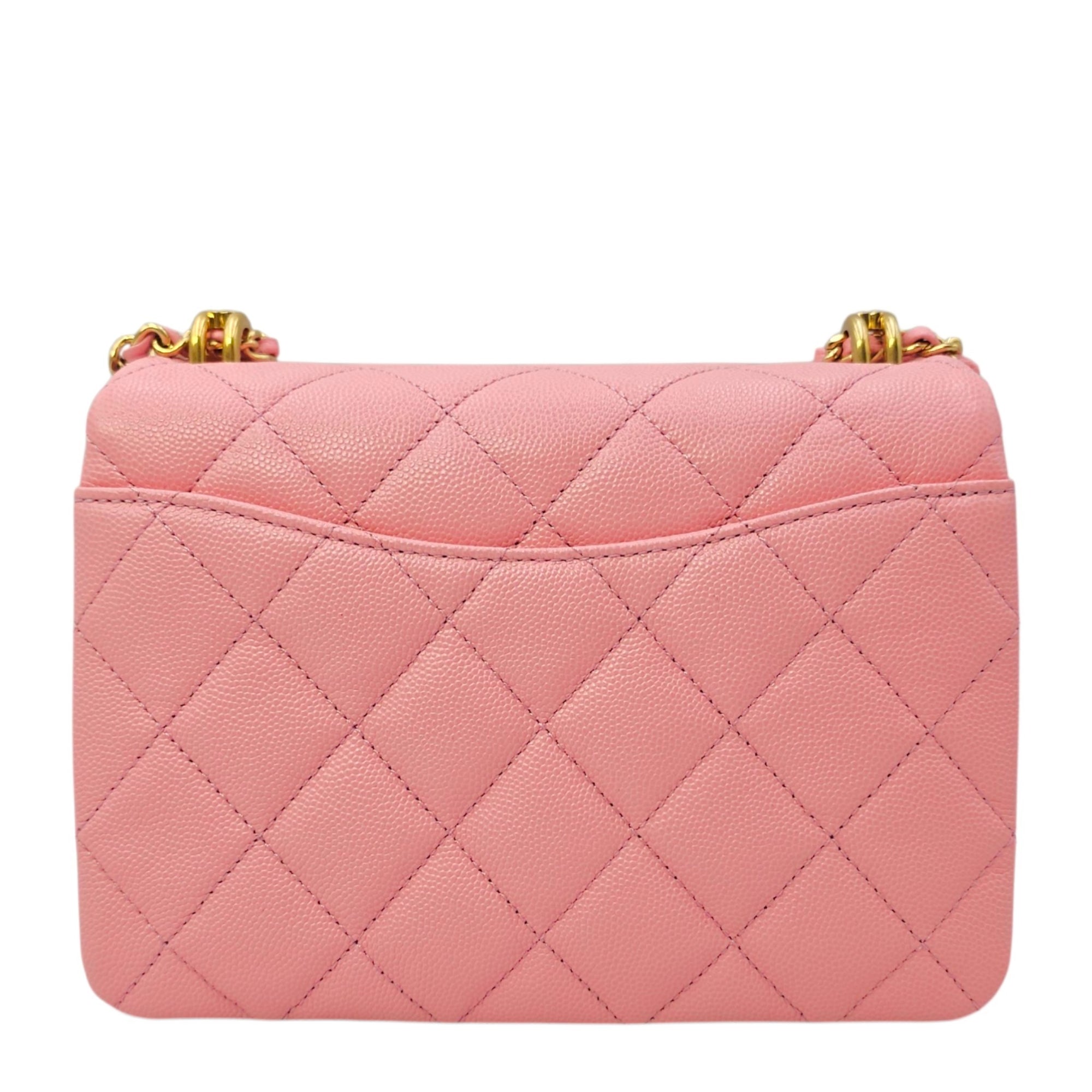 Coco First Flap  20 Pink Shoulder Bag in Caviar Leather Gold hardware