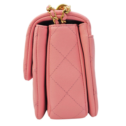 Coco First Flap  20 Pink Shoulder Bag in Caviar Leather Gold hardware