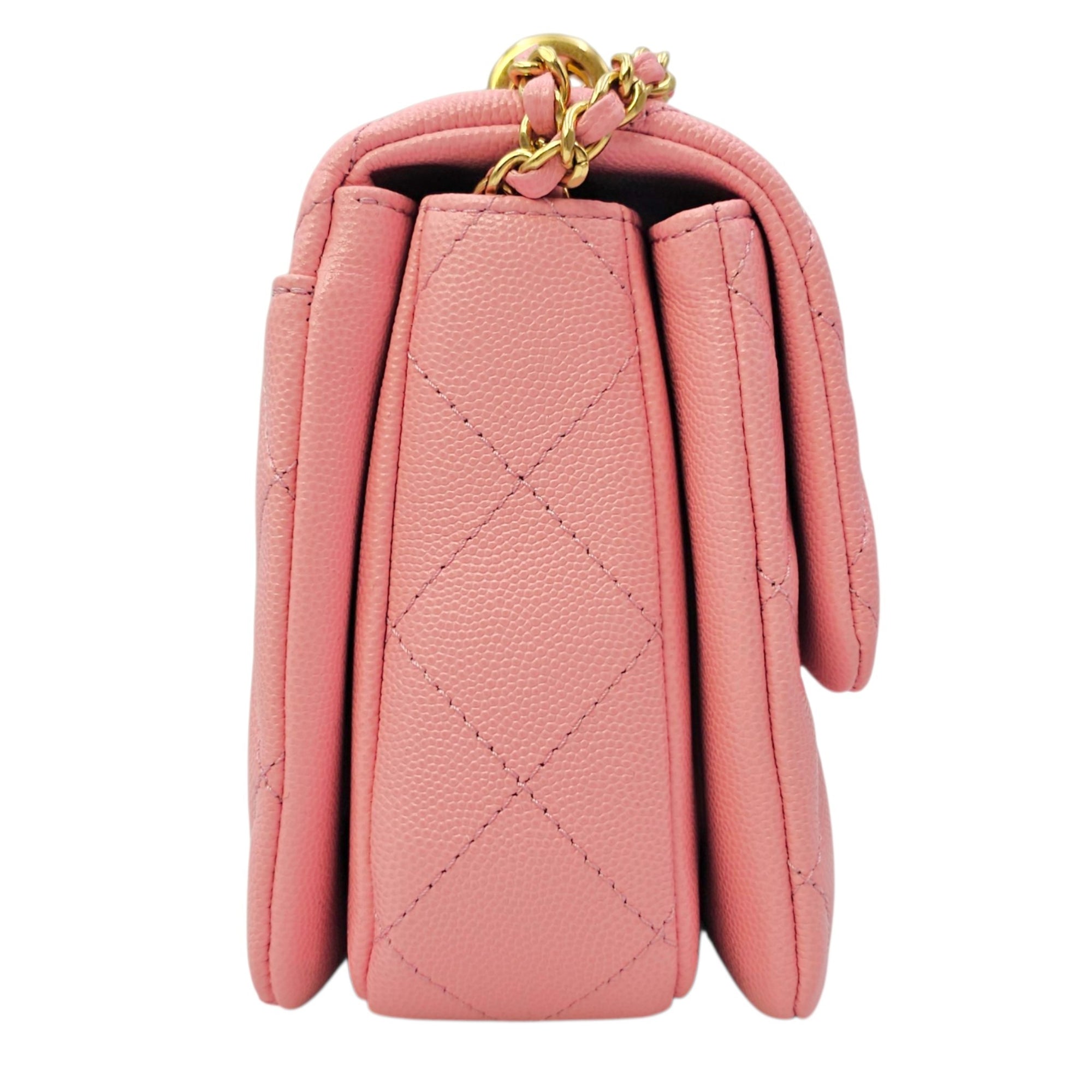 Coco First Flap  20 Pink Shoulder Bag in Caviar Leather Gold hardware