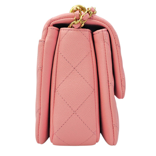 Coco First Flap  20 Pink Shoulder Bag in Caviar Leather Gold hardware