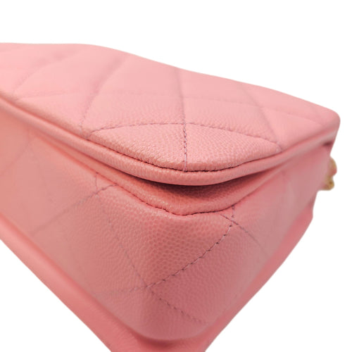 Coco First Flap  20 Pink Shoulder Bag in Caviar Leather Gold hardware