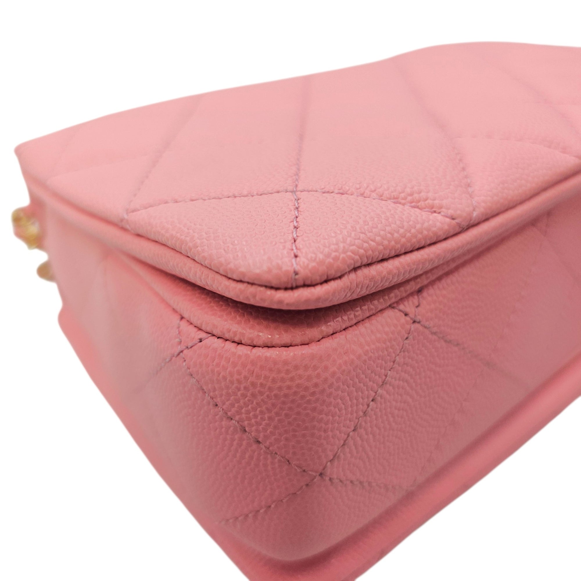 Coco First Flap  20 Pink Shoulder Bag in Caviar Leather Gold hardware