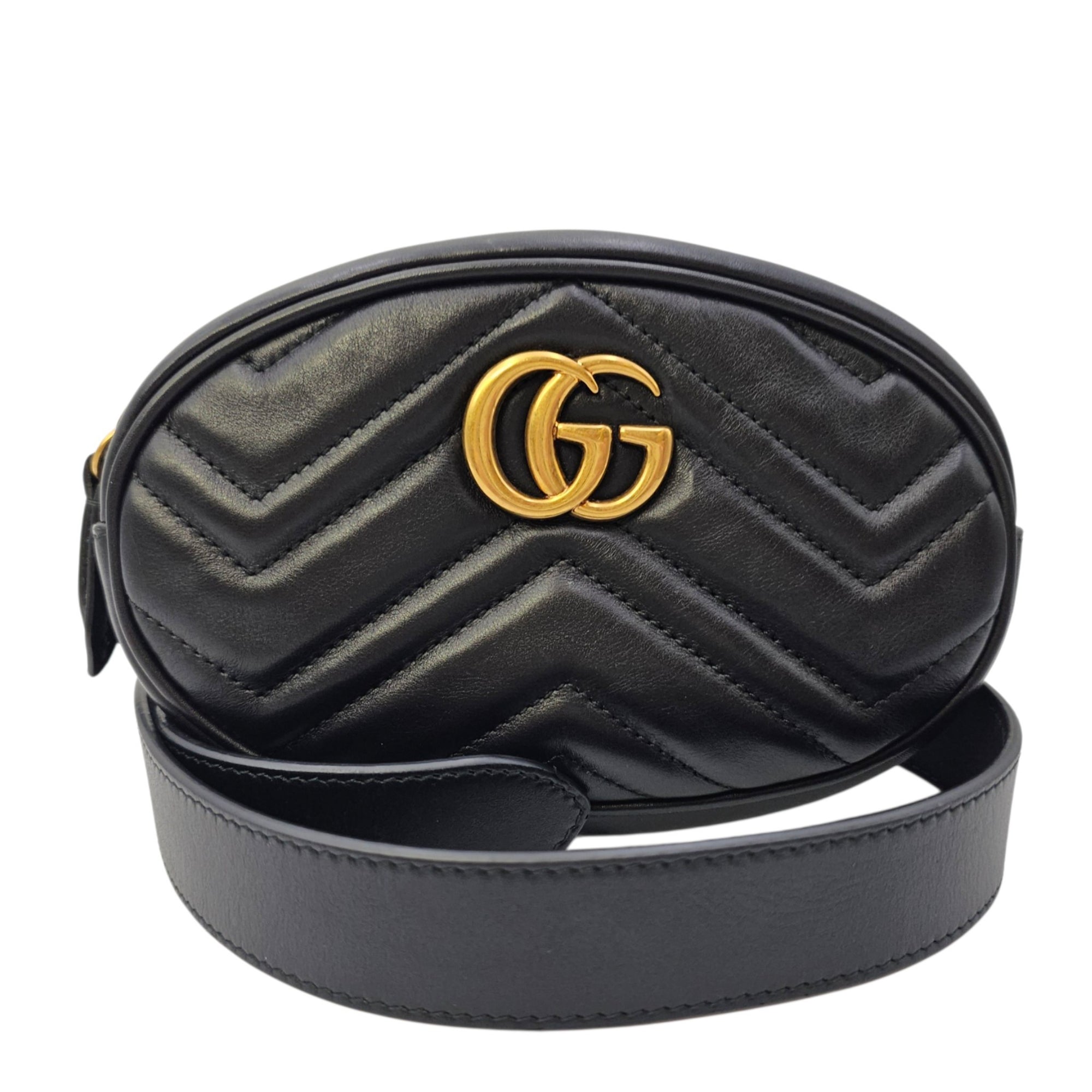 GG Marmont Black Belt Bag in Lambskin Gold hardware