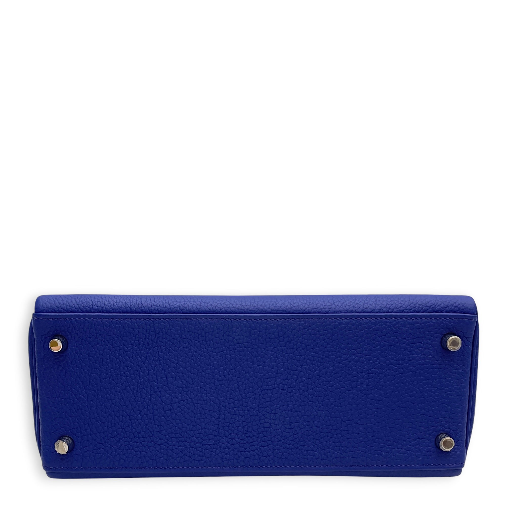 Kelly 28 Bleu Electric in Togo Palladium hardware