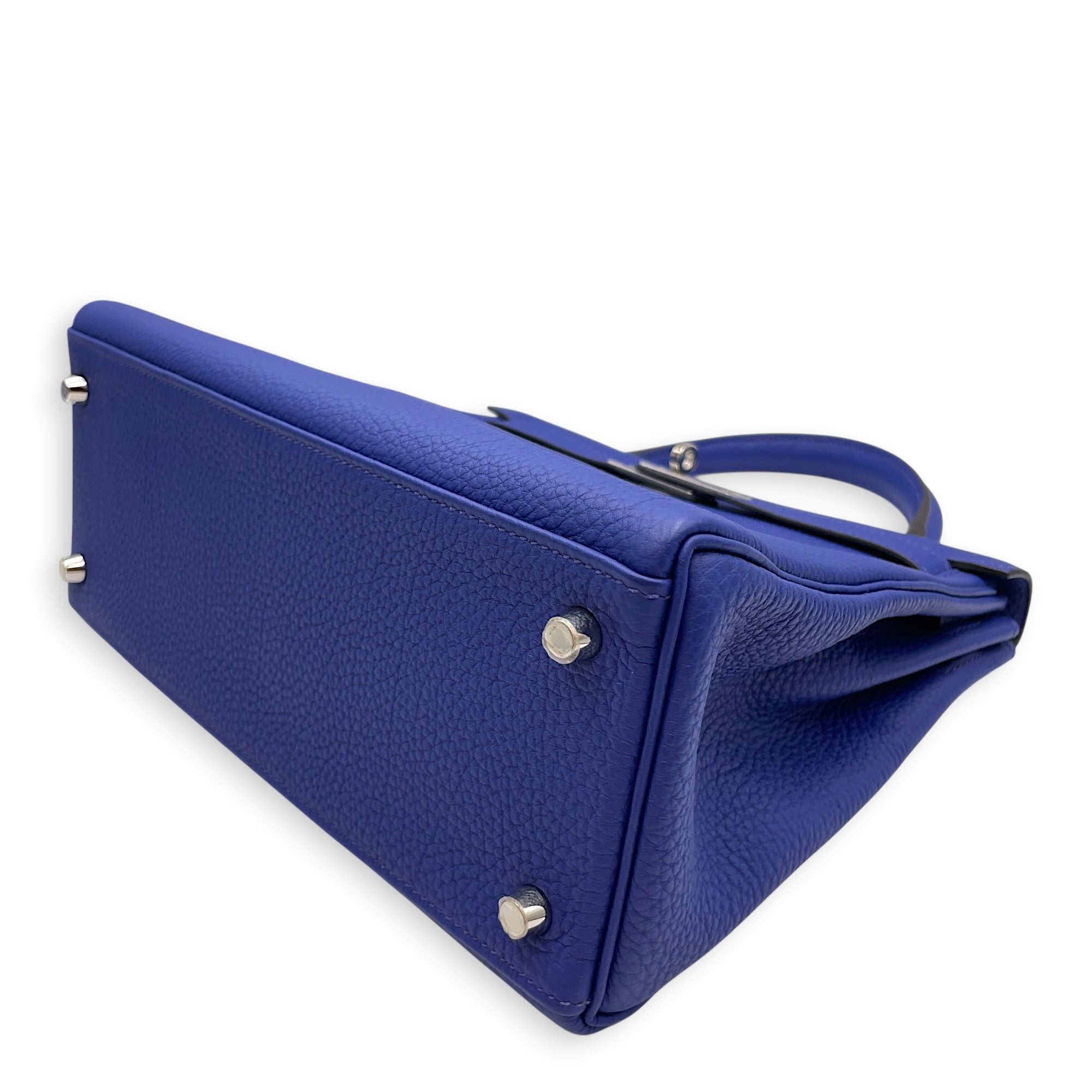Kelly 28 Bleu Electric in Togo Palladium hardware